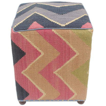 Modern Carissa Handmade Kilim Upholstered Ottoman by Bareens Designer Rugs