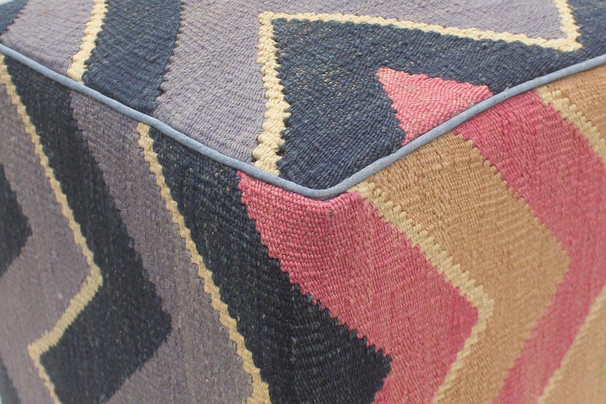 Modern Carissa Handmade Kilim Upholstered Ottoman by Bareens Designer Rugs