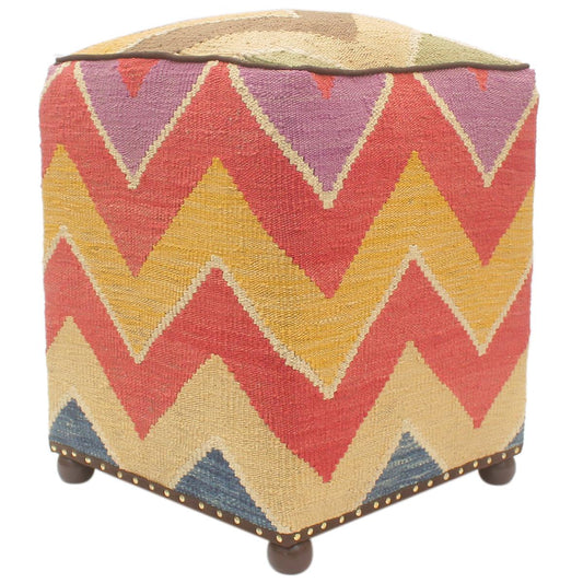 Southwestern Khalil Handmade Kilim Upholstered Ottoman by Bareens Designer Rugs