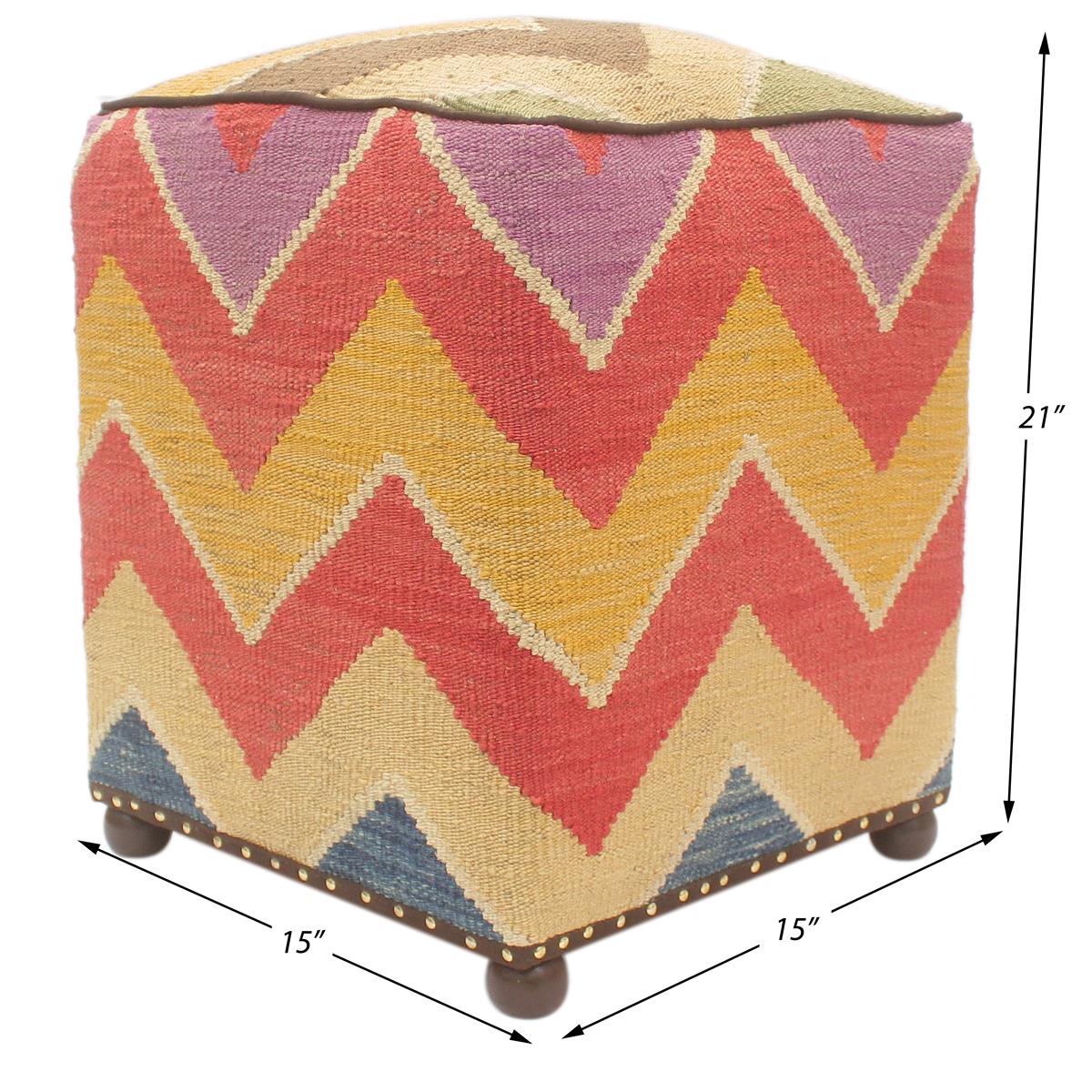 Southwestern Khalil Handmade Kilim Upholstered Ottoman by Bareens Designer Rugs