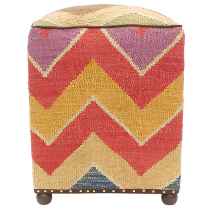 Southwestern Khalil Handmade Kilim Upholstered Ottoman by Bareens Designer Rugs