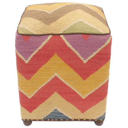 Southwestern Khalil Handmade Kilim Upholstered Ottoman by Bareens Designer Rugs