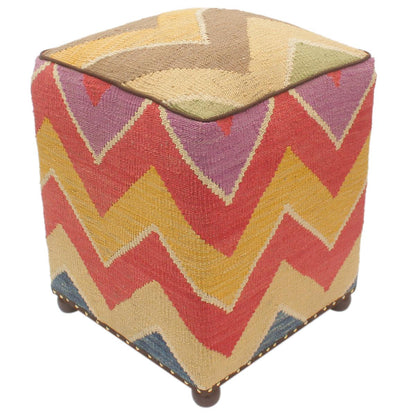 Southwestern Khalil Handmade Kilim Upholstered Ottoman by Bareens Designer Rugs