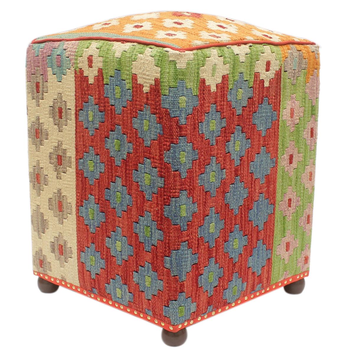 Shabby Chic Arely Handmade Kilim Upholstered Ottoman by Bareens Designer Rugs