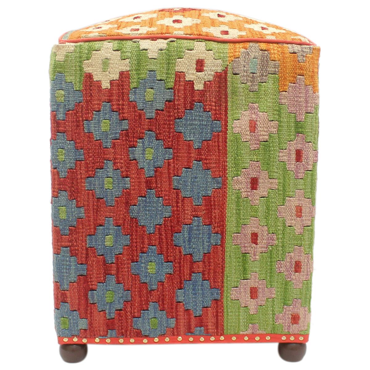 Shabby Chic Arely Handmade Kilim Upholstered Ottoman by Bareens Designer Rugs