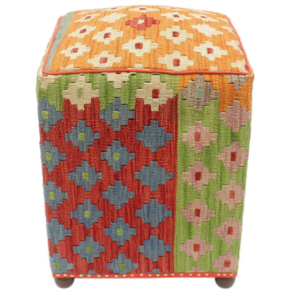 Shabby Chic Arely Handmade Kilim Upholstered Ottoman by Bareens Designer Rugs