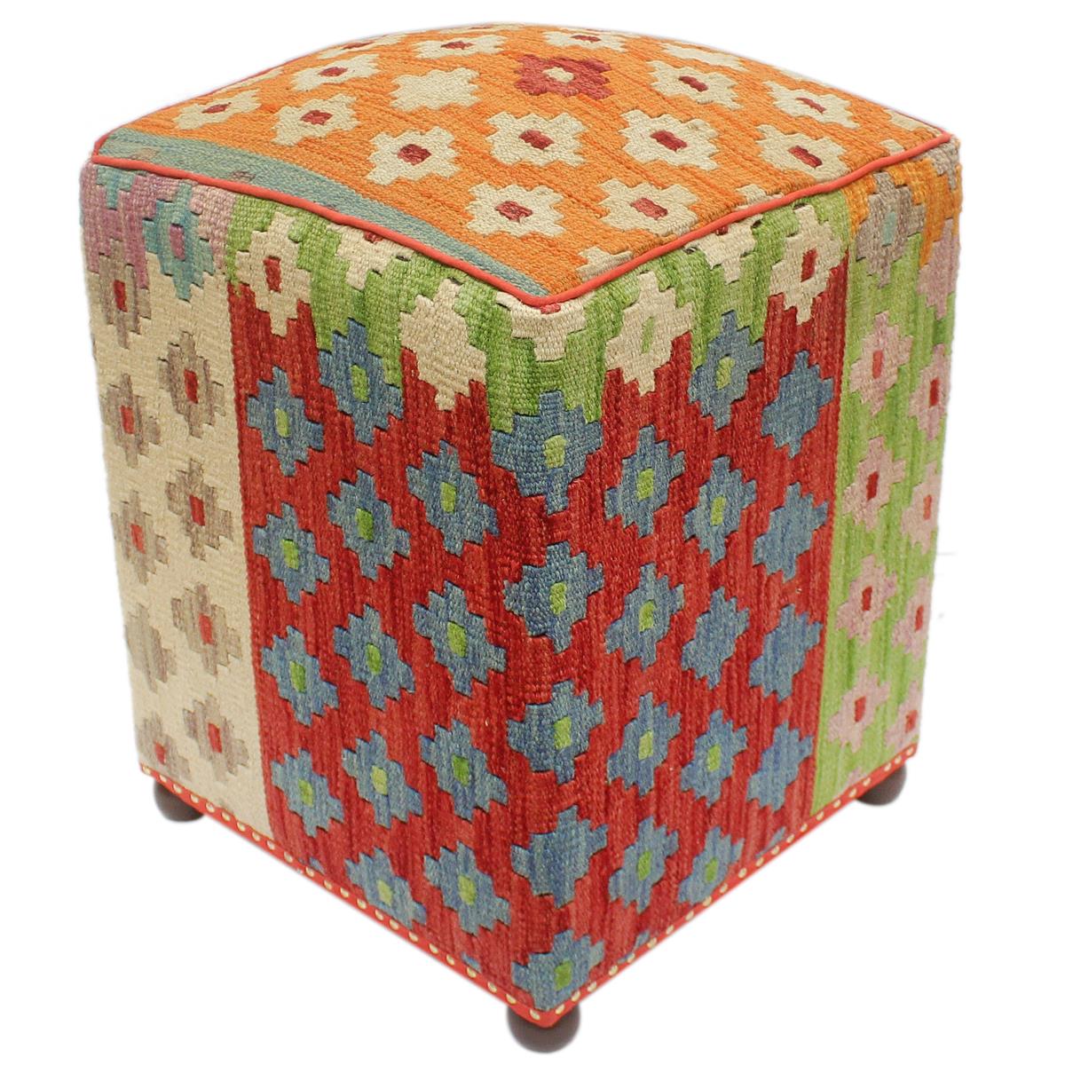 Shabby Chic Arely Handmade Kilim Upholstered Ottoman by Bareens Designer Rugs