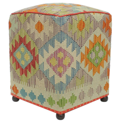 Retro Darion Handmade Kilim Upholstered Ottoman by Bareens Designer Rugs