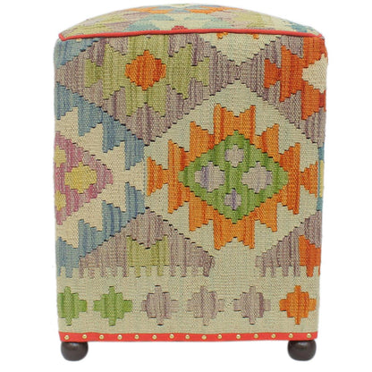 Retro Darion Handmade Kilim Upholstered Ottoman by Bareens Designer Rugs