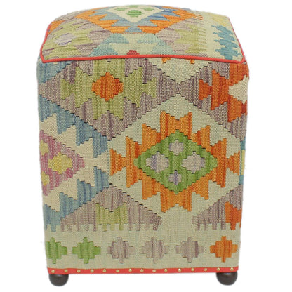 Retro Darion Handmade Kilim Upholstered Ottoman by Bareens Designer Rugs