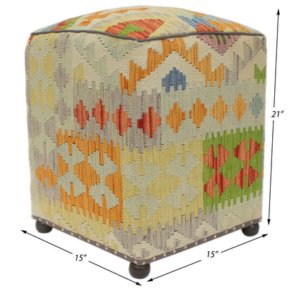 Tribal T Handmade Kilim Upholstered Ottoman by Bareens Designer Rugs