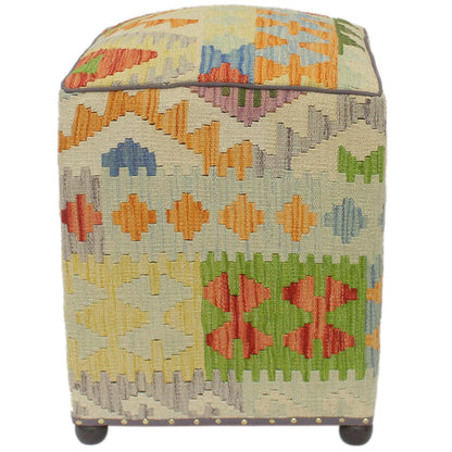 Tribal T Handmade Kilim Upholstered Ottoman by Bareens Designer Rugs