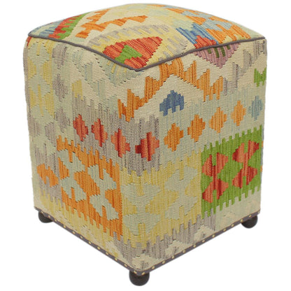 Tribal T Handmade Kilim Upholstered Ottoman by Bareens Designer Rugs