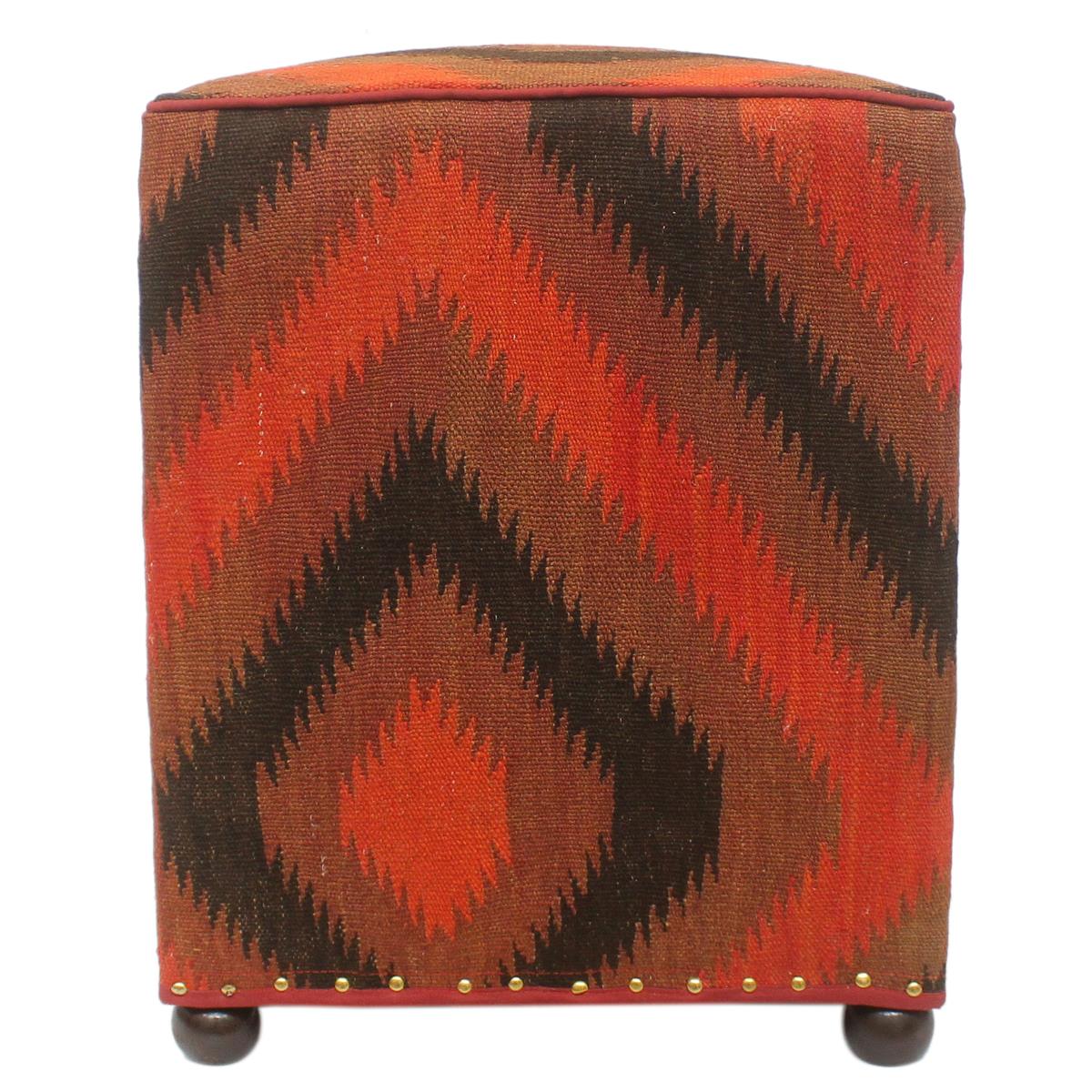 Vintage Hines Handmade Kilim Upholstered Ottoman by Bareens Designer Rugs