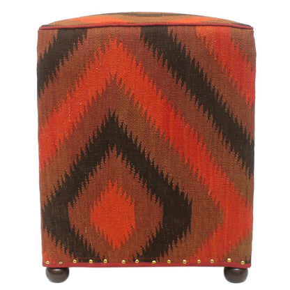 Vintage Hines Handmade Kilim Upholstered Ottoman by Bareens Designer Rugs