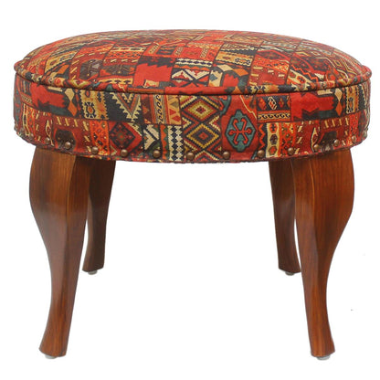 Rustic Moriah Handmade Jaquard Upholstered Ottoman by Bareens Designer Rugs