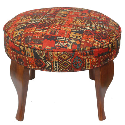 Rustic Moriah Handmade Jaquard Upholstered Ottoman by Bareens Designer Rugs