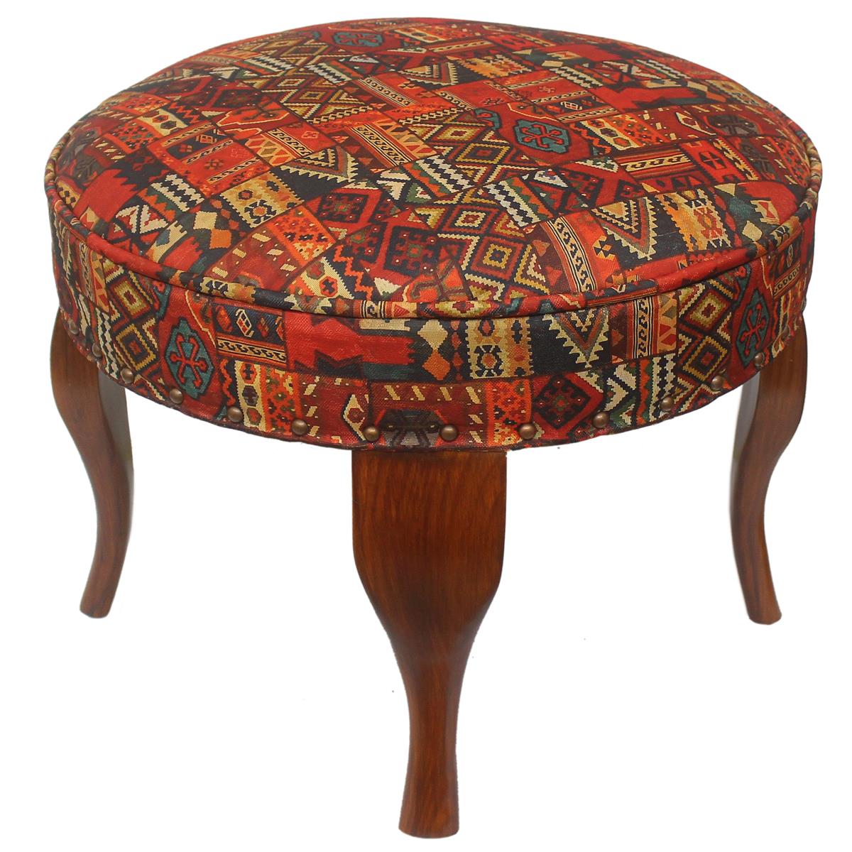 Rustic Moriah Handmade Jaquard Upholstered Ottoman by Bareens Designer Rugs