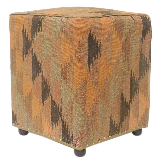 Retro Melanie Handmade Kilim Upholstered Ottoman by Bareens Designer Rugs