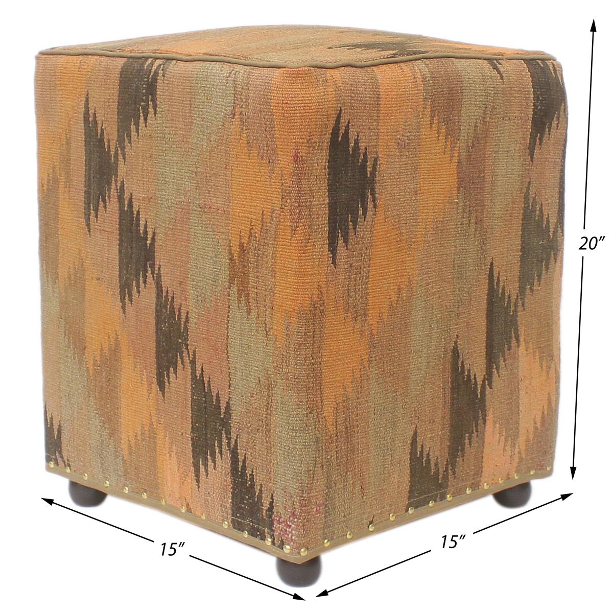 Retro Melanie Handmade Kilim Upholstered Ottoman by Bareens Designer Rugs