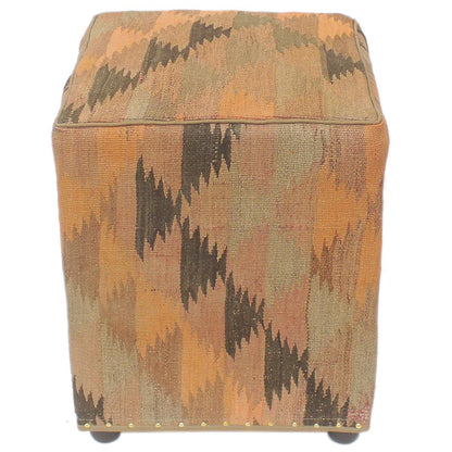 Retro Melanie Handmade Kilim Upholstered Ottoman by Bareens Designer Rugs