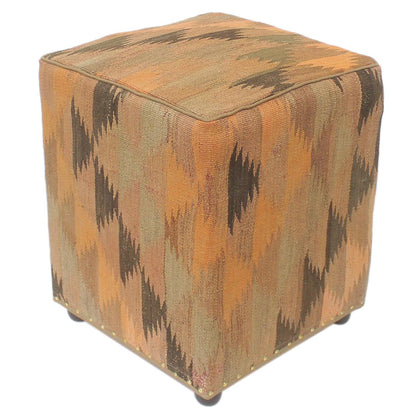 Retro Melanie Handmade Kilim Upholstered Ottoman by Bareens Designer Rugs