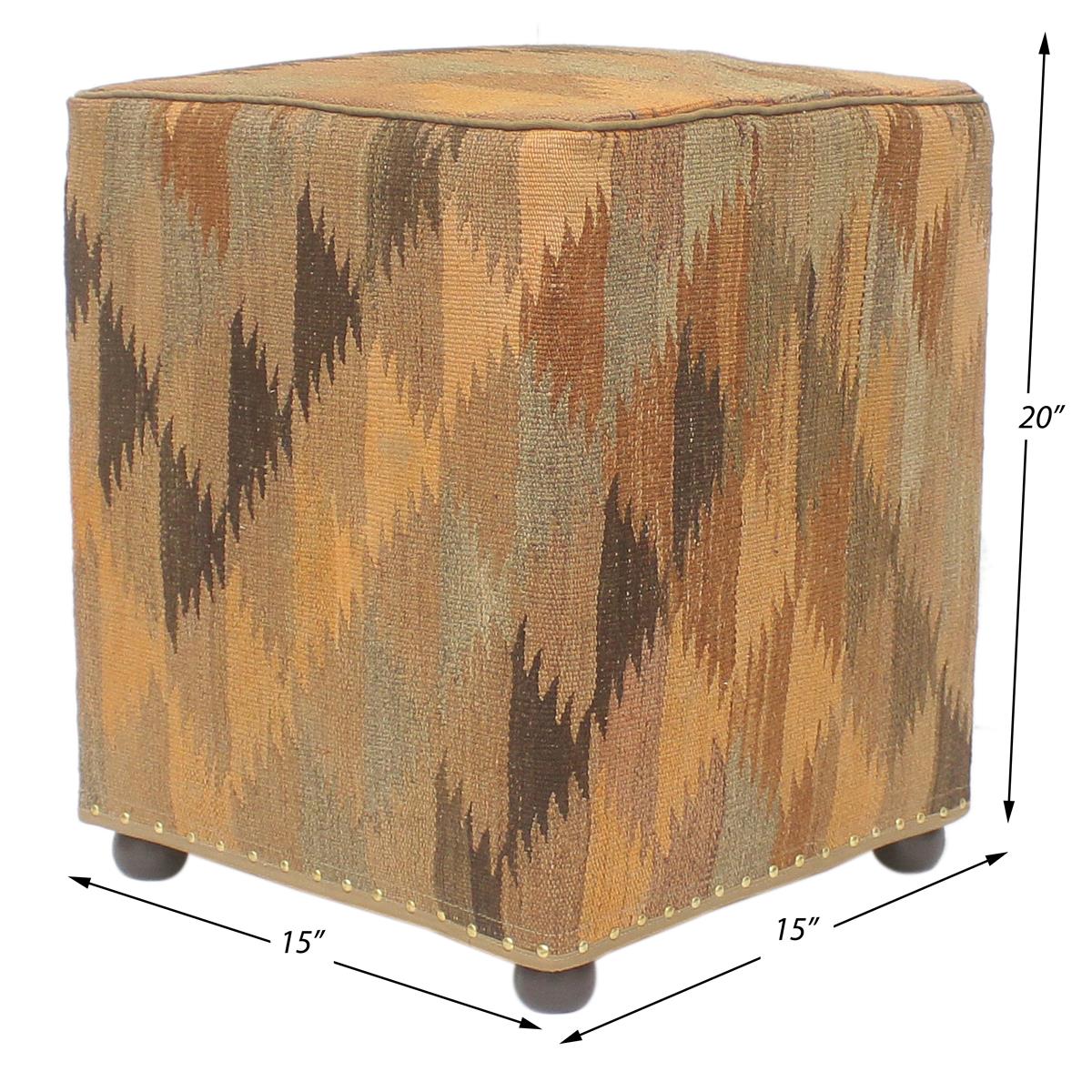 Shabby Chic Tessa Handmade Kilim Upholstered Ottoman by Bareens Designer Rugs