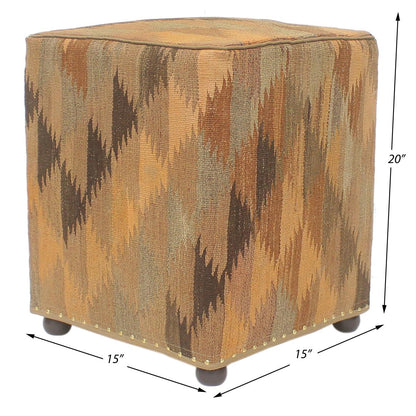 Shabby Chic Tessa Handmade Kilim Upholstered Ottoman by Bareens Designer Rugs