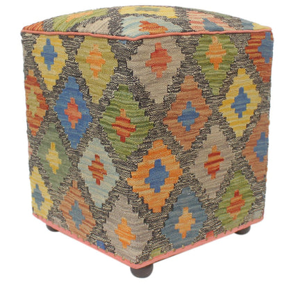 Retro Judah Handmade Kilim Upholstered Ottoman by Bareens Designer Rugs