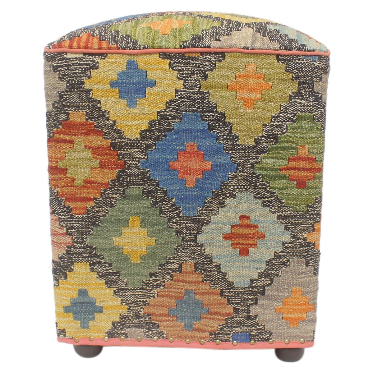 Retro Judah Handmade Kilim Upholstered Ottoman by Bareens Designer Rugs