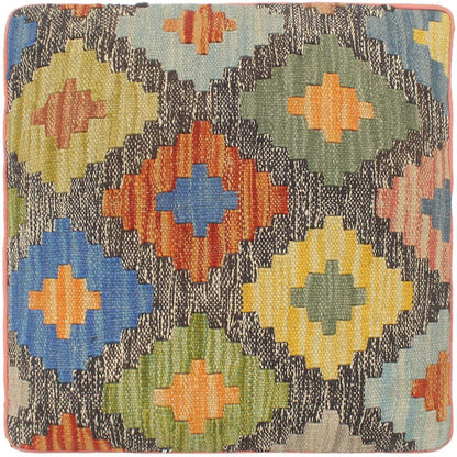 Retro Judah Handmade Kilim Upholstered Ottoman by Bareens Designer Rugs