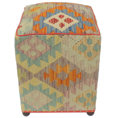 Rustic Macey Handmade Kilim Upholstered Ottoman by Bareens Designer Rugs