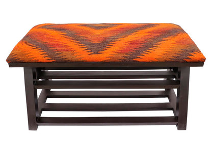 Rustic Edgar Kilim upholstered Handmade wood Storage Bench by Bareens Designer Rugs