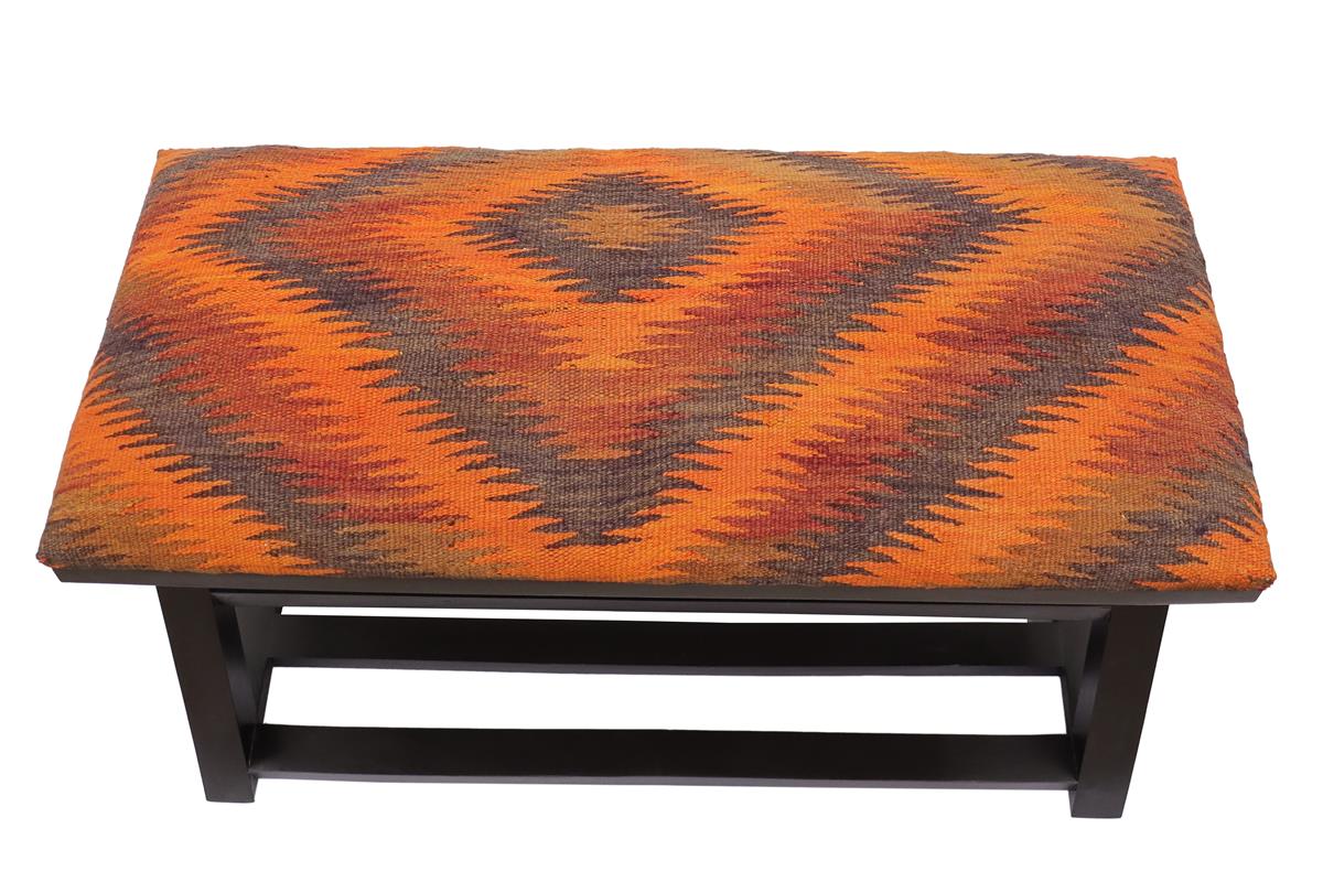 Rustic Edgar Kilim upholstered Handmade wood Storage Bench by Bareens Designer Rugs