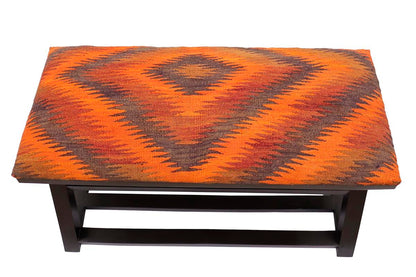 Rustic Edgar Kilim upholstered Handmade wood Storage Bench by Bareens Designer Rugs