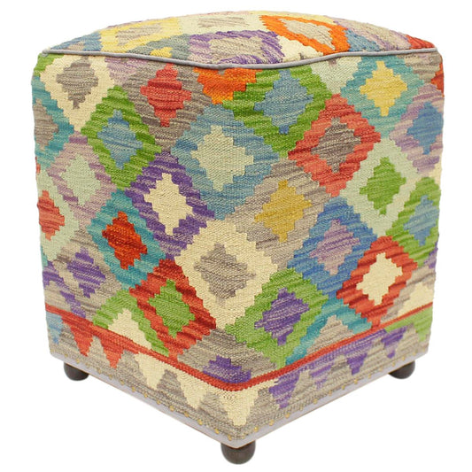 Retro Mills Handmade Kilim Upholstered Ottoman by Bareens Designer Rugs