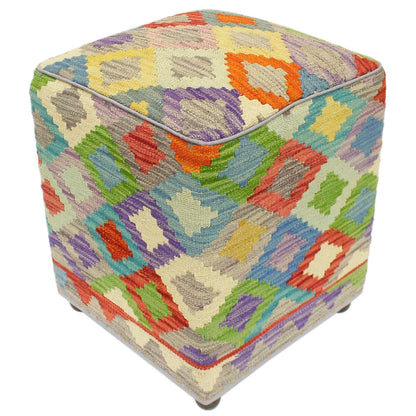 Retro Mills Handmade Kilim Upholstered Ottoman by Bareens Designer Rugs