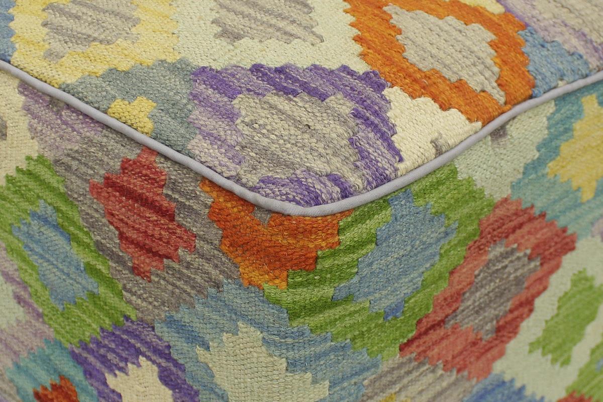 Retro Mills Handmade Kilim Upholstered Ottoman by Bareens Designer Rugs