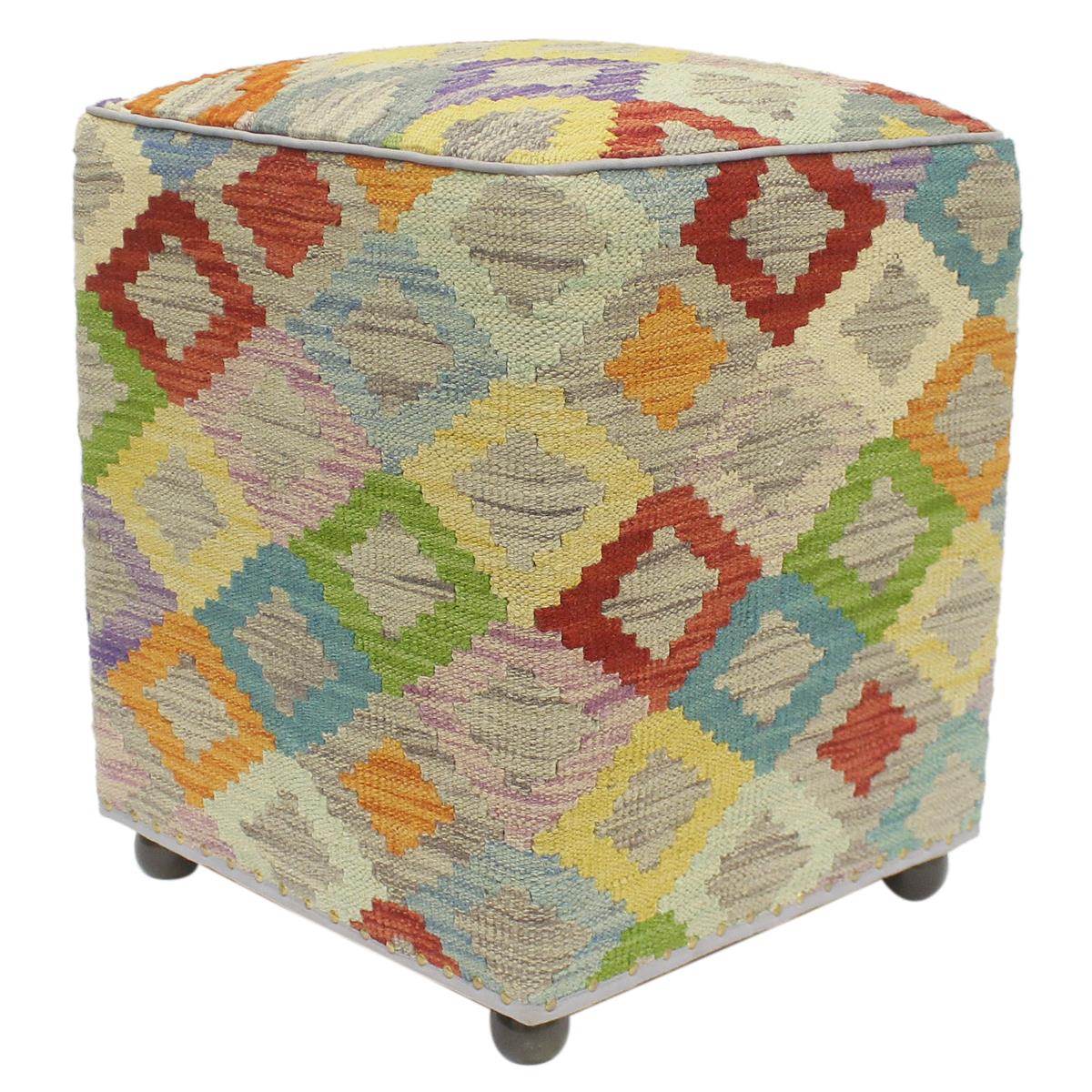 Tribal Pearson Handmade Kilim Upholstered Ottoman by Bareens Designer Rugs