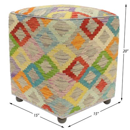 Tribal Pearson Handmade Kilim Upholstered Ottoman by Bareens Designer Rugs