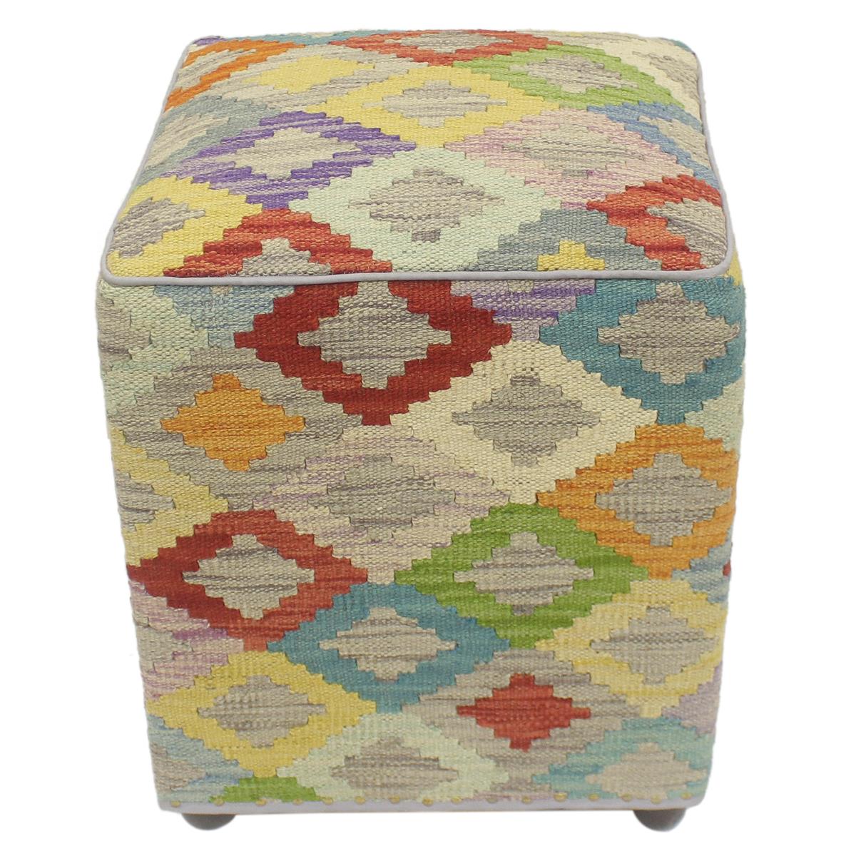 Tribal Pearson Handmade Kilim Upholstered Ottoman by Bareens Designer Rugs