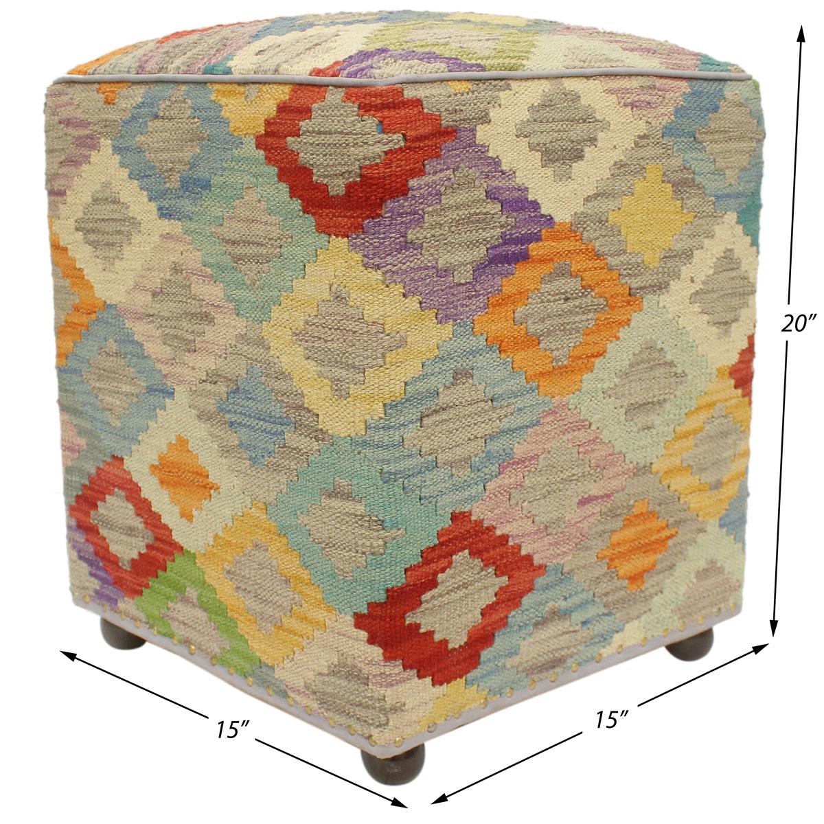 Shabby Chic Frazier Handmade Kilim Upholstered Ottoman by Bareens Designer Rugs