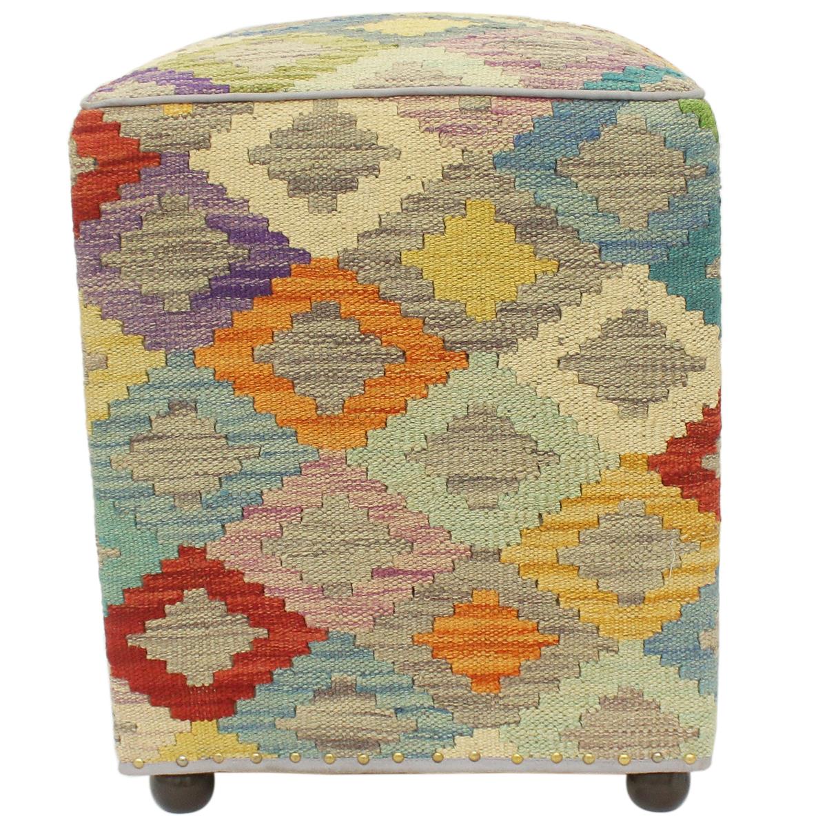 Shabby Chic Frazier Handmade Kilim Upholstered Ottoman by Bareens Designer Rugs