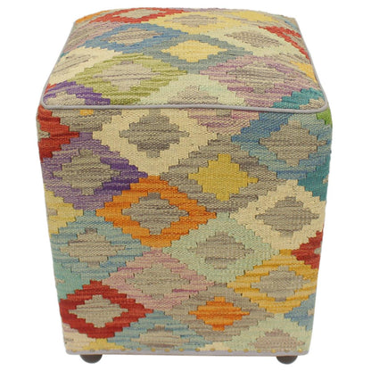 Shabby Chic Frazier Handmade Kilim Upholstered Ottoman by Bareens Designer Rugs