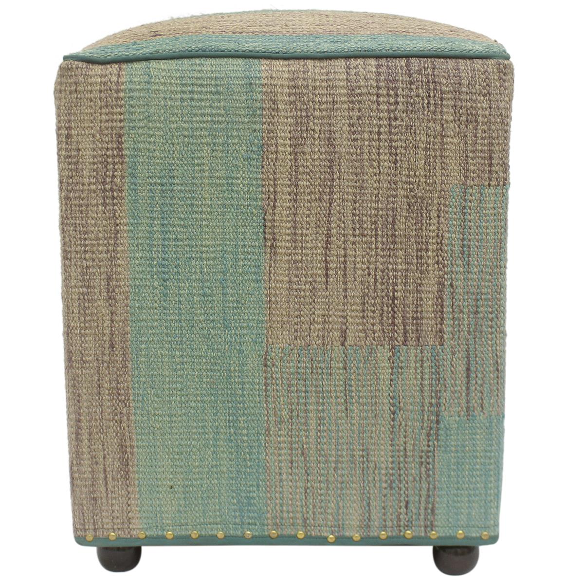 Retro Ferrell Handmade Kilim Upholstered Ottoman by Bareens Designer Rugs