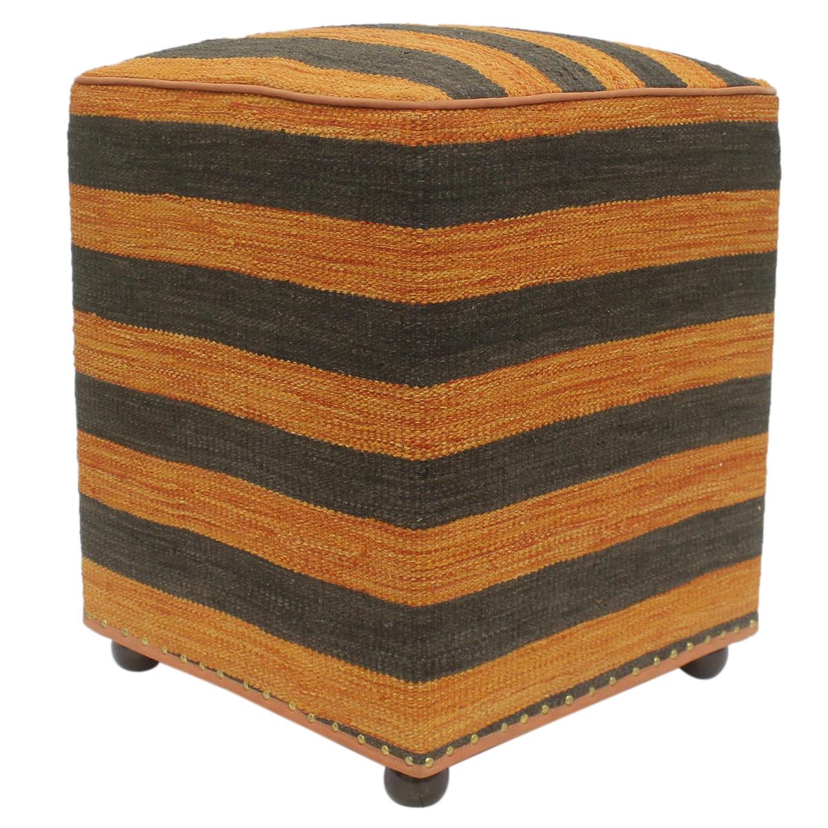 Rustic Zimmerma Handmade Kilim Upholstered Ottoman by Bareens Designer Rugs