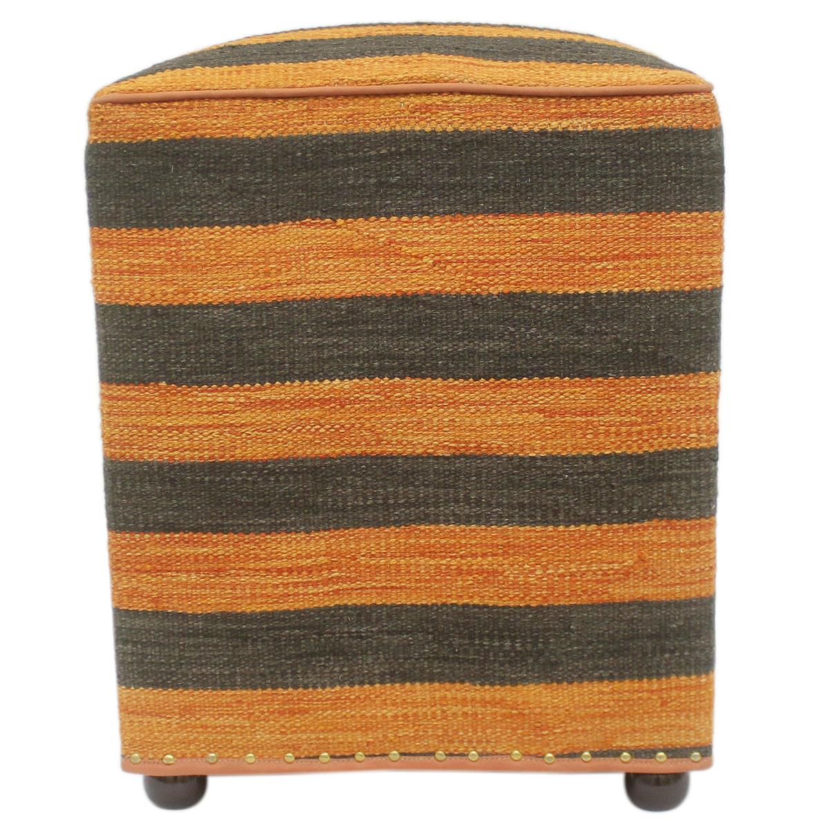 Rustic Zimmerma Handmade Kilim Upholstered Ottoman by Bareens Designer Rugs