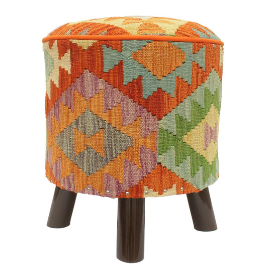 Shabby Chic Larson Handmade Kilim Upholstered Footstool by Bareens Designer Rugs