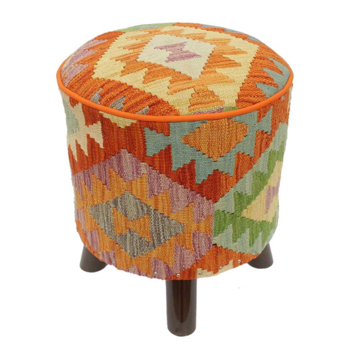 Shabby Chic Larson Handmade Kilim Upholstered Footstool by Bareens Designer Rugs