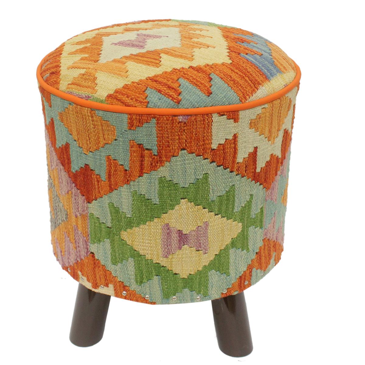 Shabby Chic Larson Handmade Kilim Upholstered Footstool by Bareens Designer Rugs